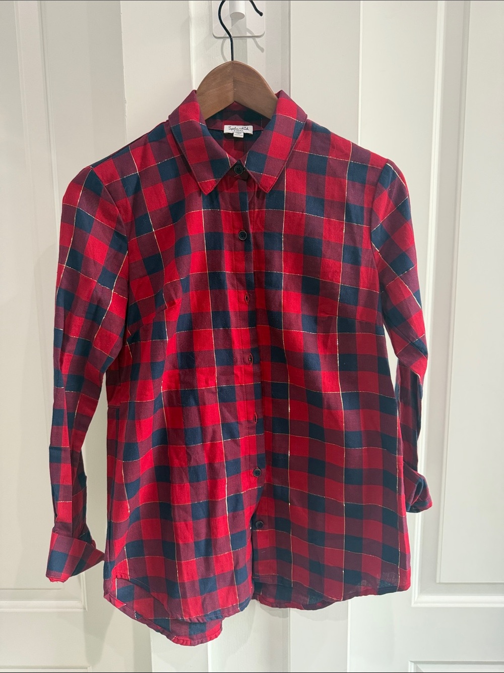 Red and Blue Plaid Button-Up women’s Shirt